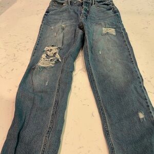BDG Women's Straight Leg Jeans in Distressed Blue